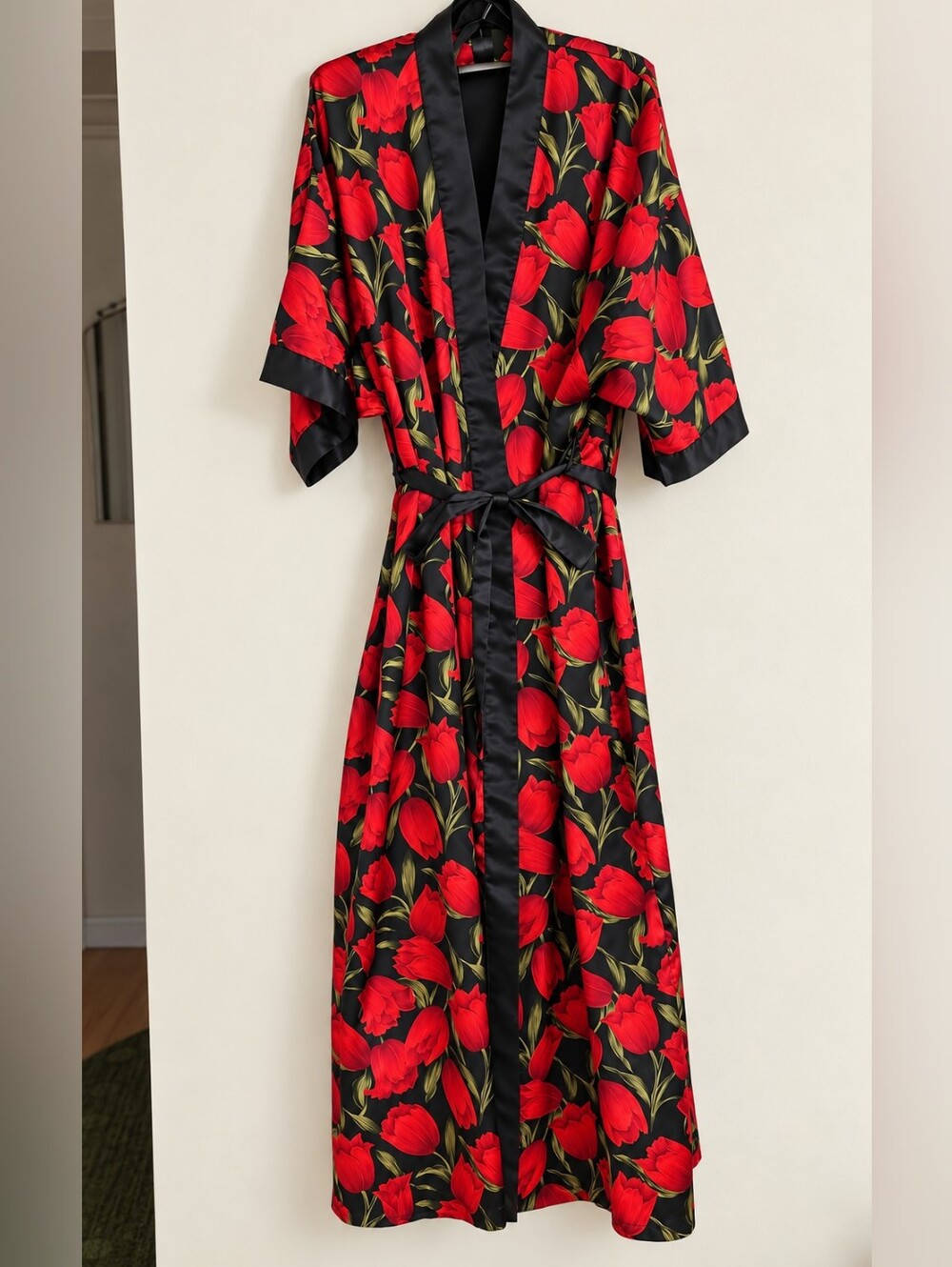 Vintage Contessa Di Roma Red Tulip Floral Maxi Robe M